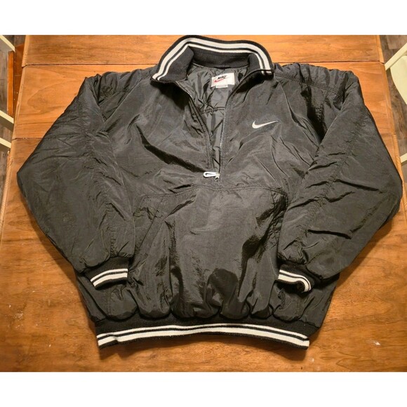Vintage 90s Essential Nike Bomber Jacket Varsity Big Swoosh XL Black